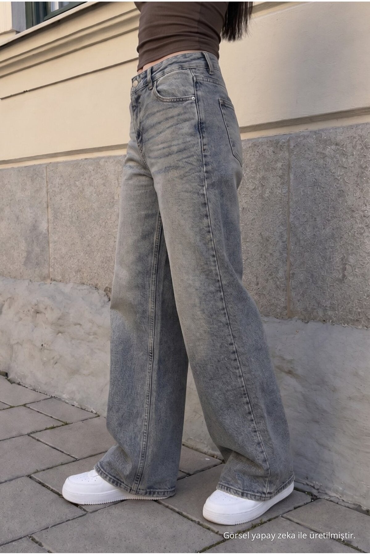 Women's Wide Leg High Waist Jeans Sky Blue - MALLTURK