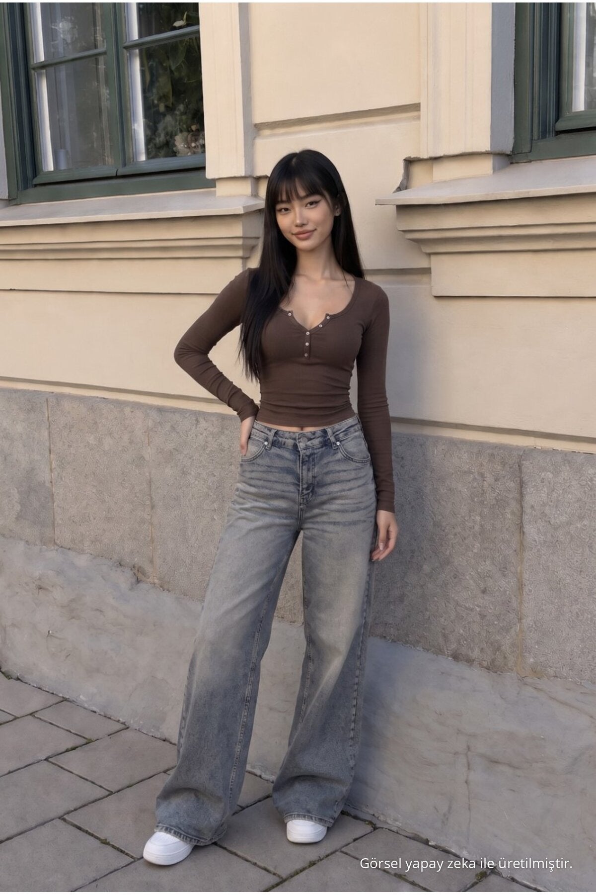 Women's Wide Leg High Waist Jeans Sky Blue - MALLTURK