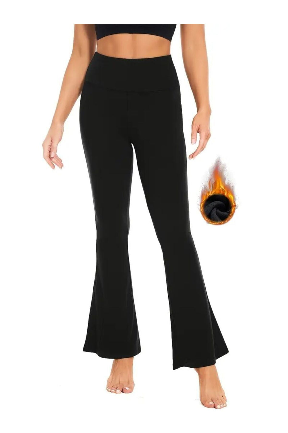 Women's Winter Fleece Inside Black High Waist Recovery Spanish Leg Leggings - MALLTURK