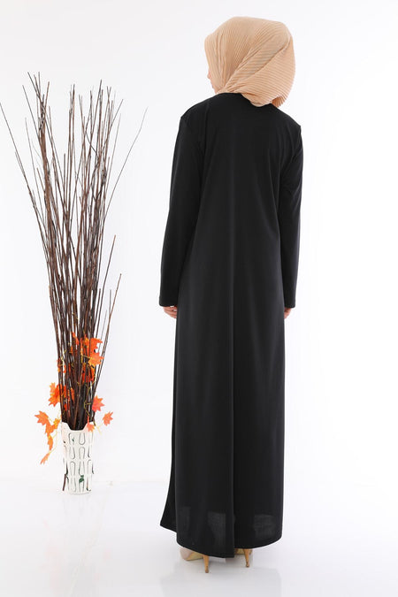 Women's Zippered Prayer Dress Abaya Black - MALLTURK