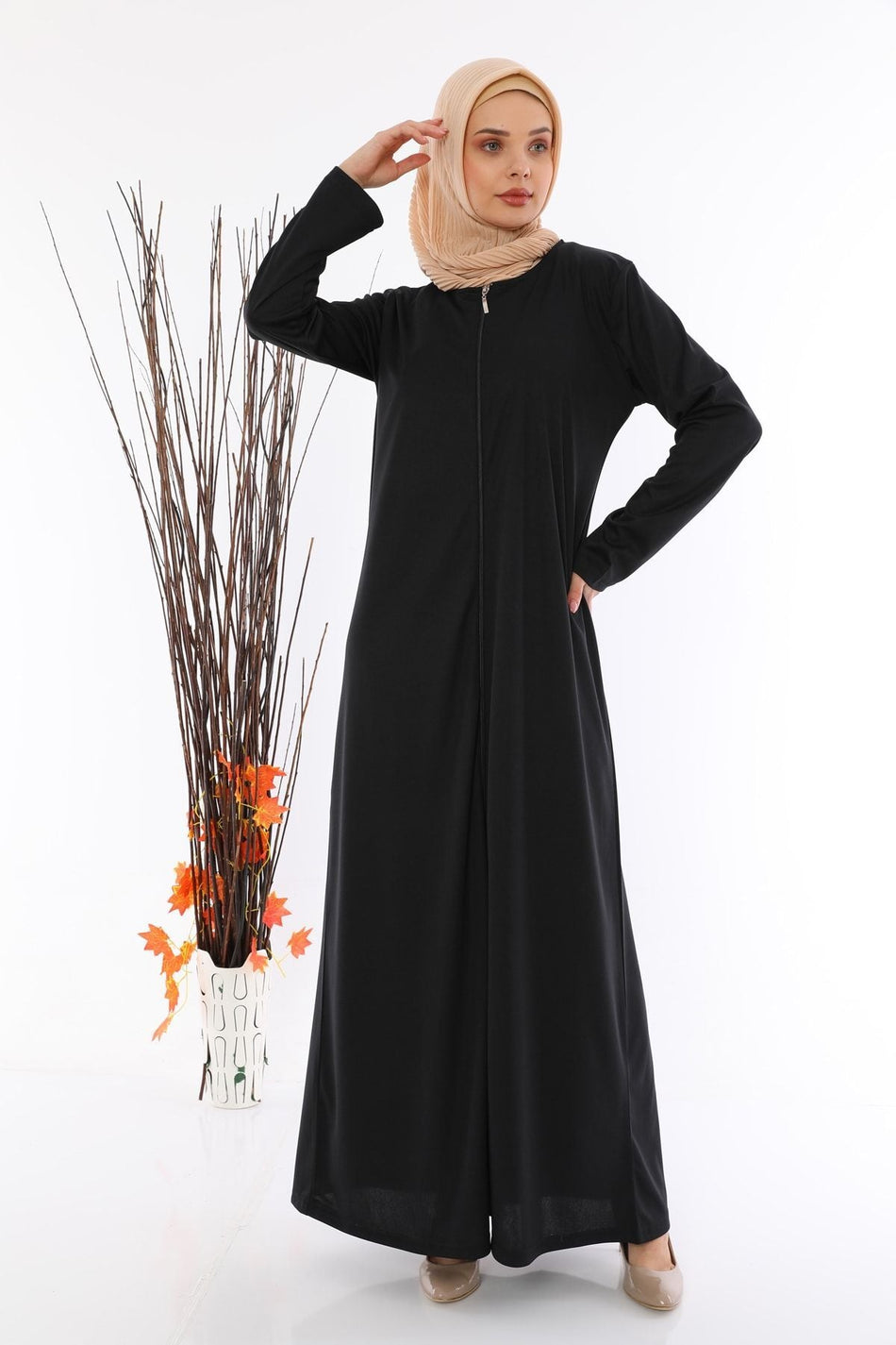 Women's Zippered Prayer Dress Abaya Black - MALLTURK