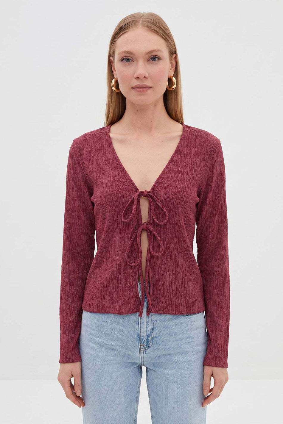 Wrapped Fabric Front Tie Cardigan - MALLTURK