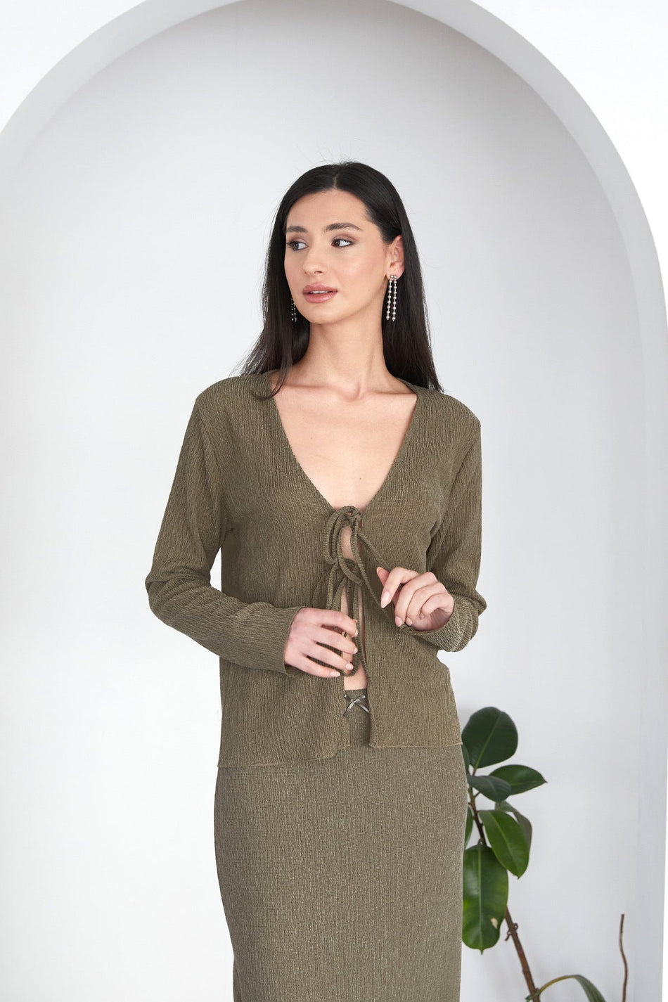 Wrapped Fabric Front Tie Cardigan - MALLTURK