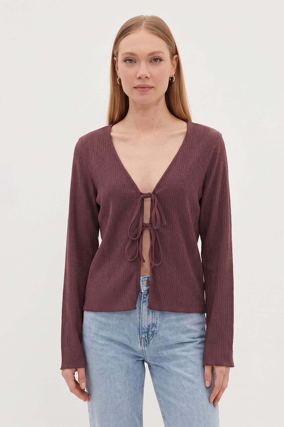 Wrapped Fabric Front Tie Cardigan - MALLTURK