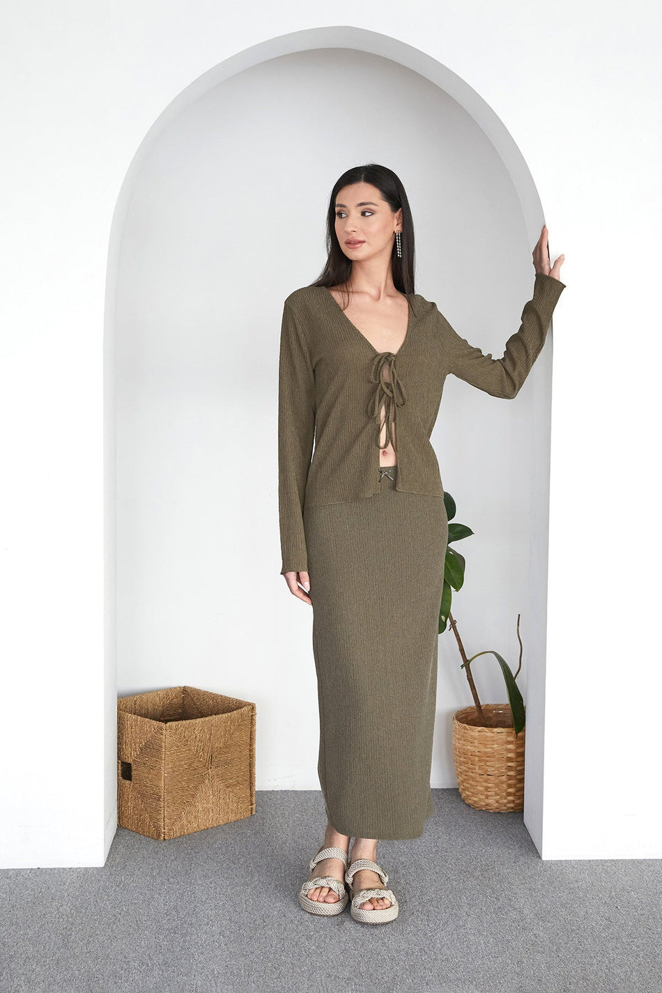 Wrapped Fabric Front Tie Cardigan - MALLTURK