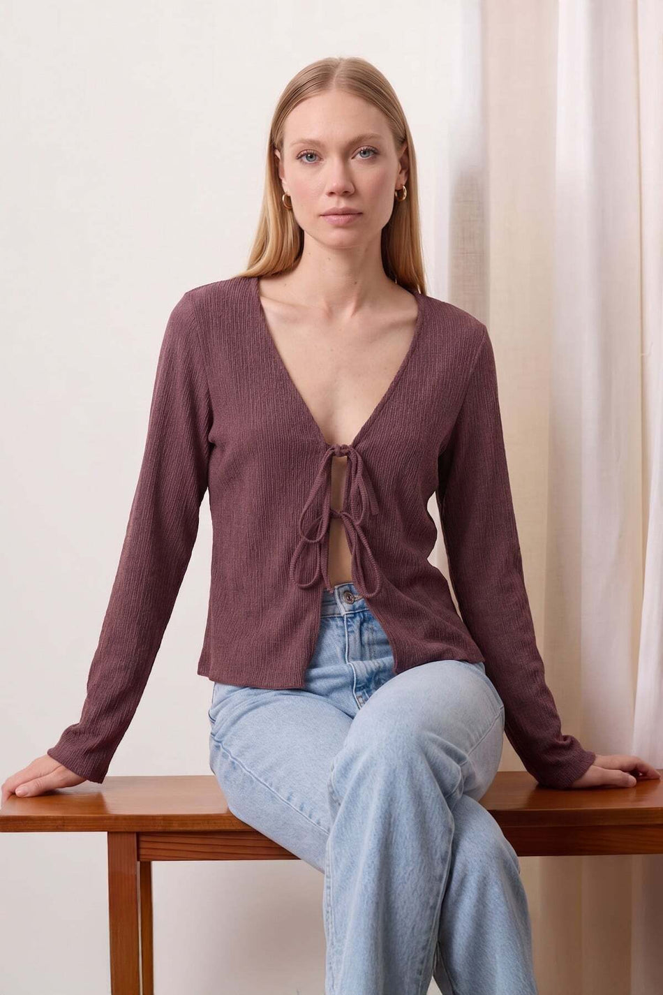 Wrapped Fabric Front Tie Cardigan - MALLTURK