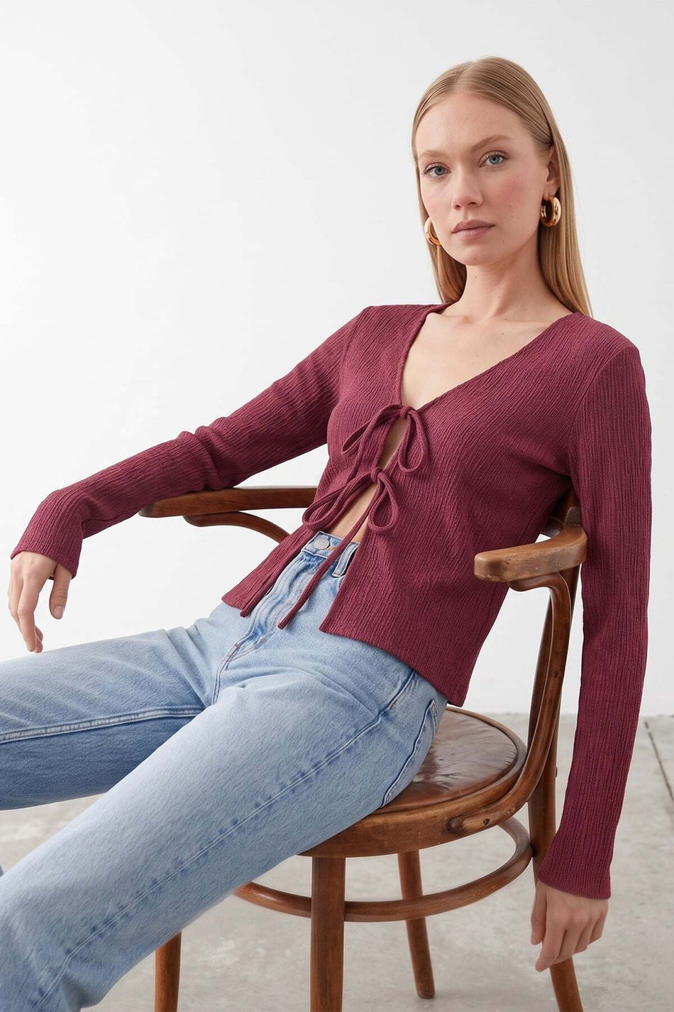 Wrapped Fabric Front Tie Cardigan - MALLTURK