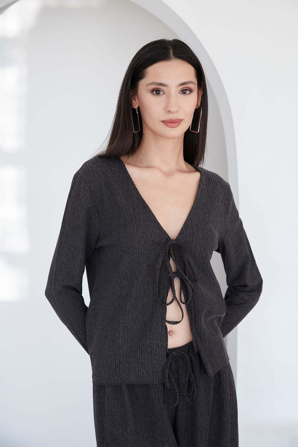 Wrapped Fabric Front Tie Cardigan - MALLTURK