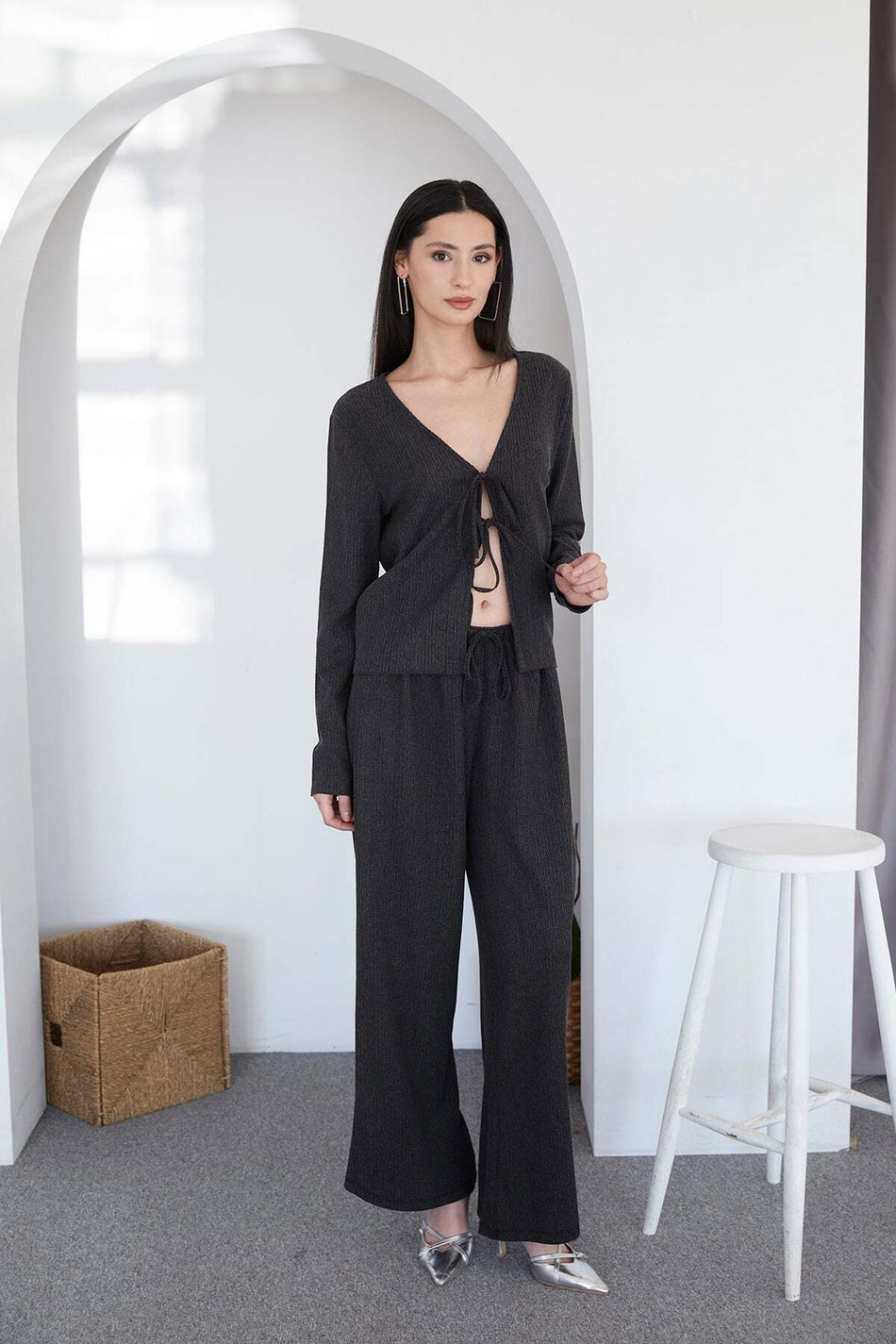 Wrapped Fabric Front Tie Cardigan - MALLTURK