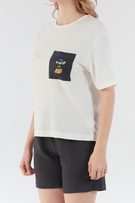 Wrapped Fabric Teddy Bear Embroidered Pocket Shorts Set - MALLTURK