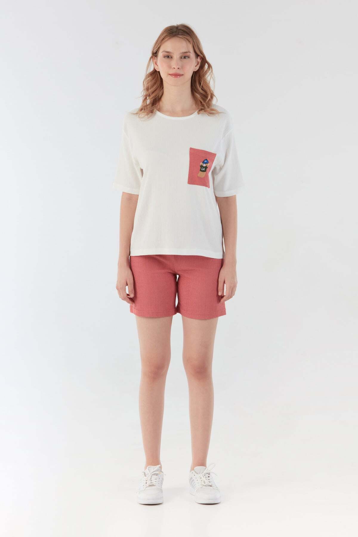 Wrapped Fabric Teddy Bear Embroidered Pocket Shorts Set - MALLTURK