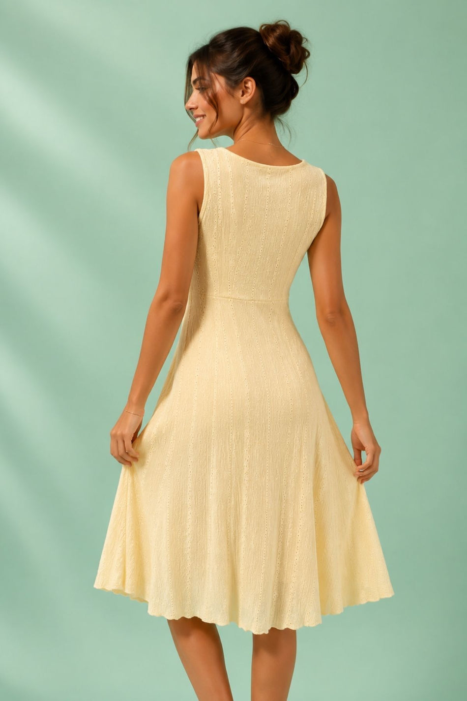 Yellow Scalloped Ruffle Detailed Midi Dress - MALLTURK