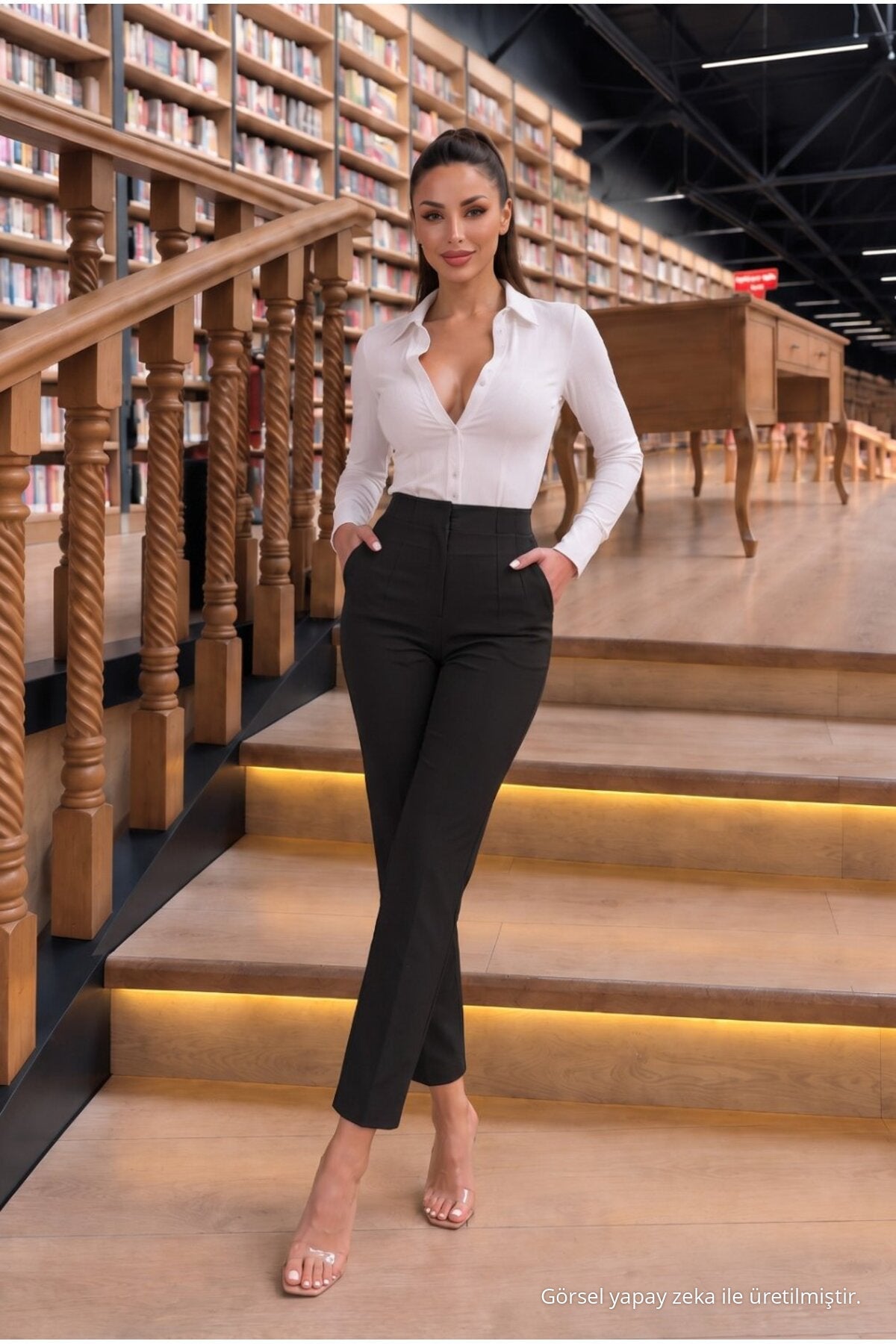 Yüksek Bel Pileli Slim Fit Ofis Pantolonu SİYAH - MALLTURK