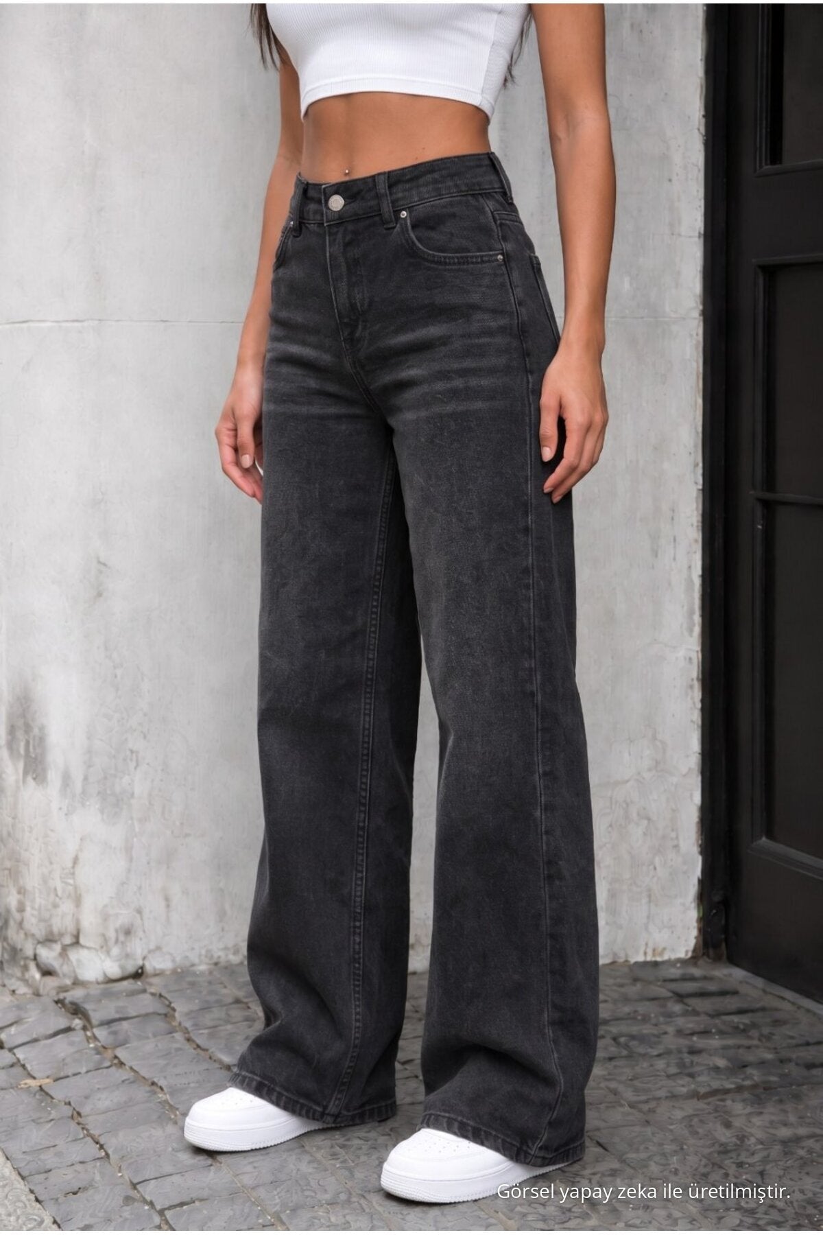 Yüksek Bel Wide Leg Bol Paça Yıkamalı Jean SİYAH EFEKTLİ - MALLTURK