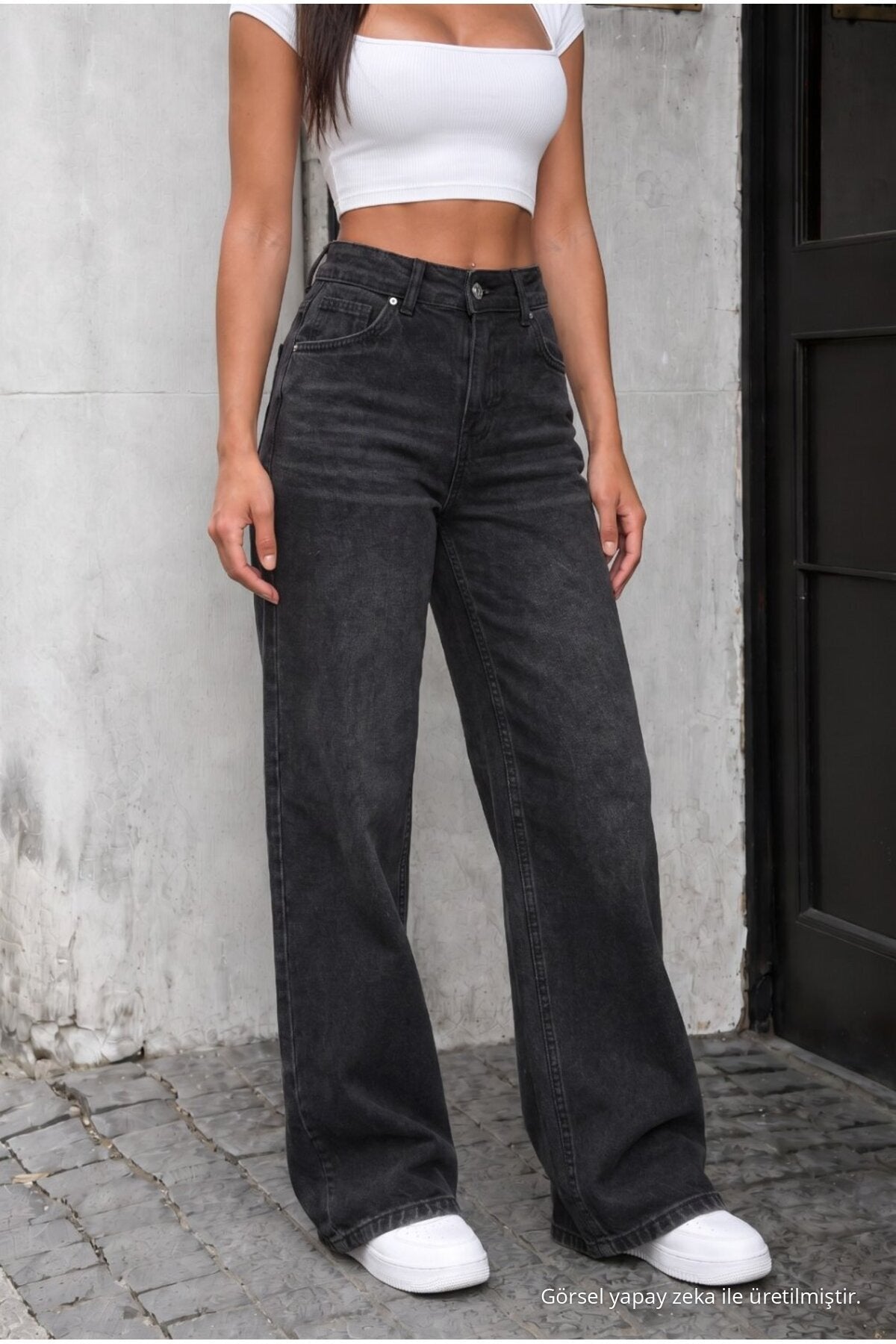 Yüksek Bel Wide Leg Bol Paça Yıkamalı Jean SİYAH EFEKTLİ - MALLTURK