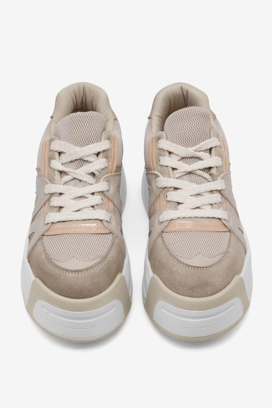 Yüksek Taban Rahat Bağcıklı Sneaker Kadın Bej Sneaker TBKLC020 - MALLTURK