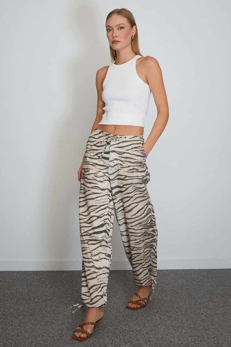 Zebra Patterned Trousers with Tie at the Waist and Cuffs - MALLTURK