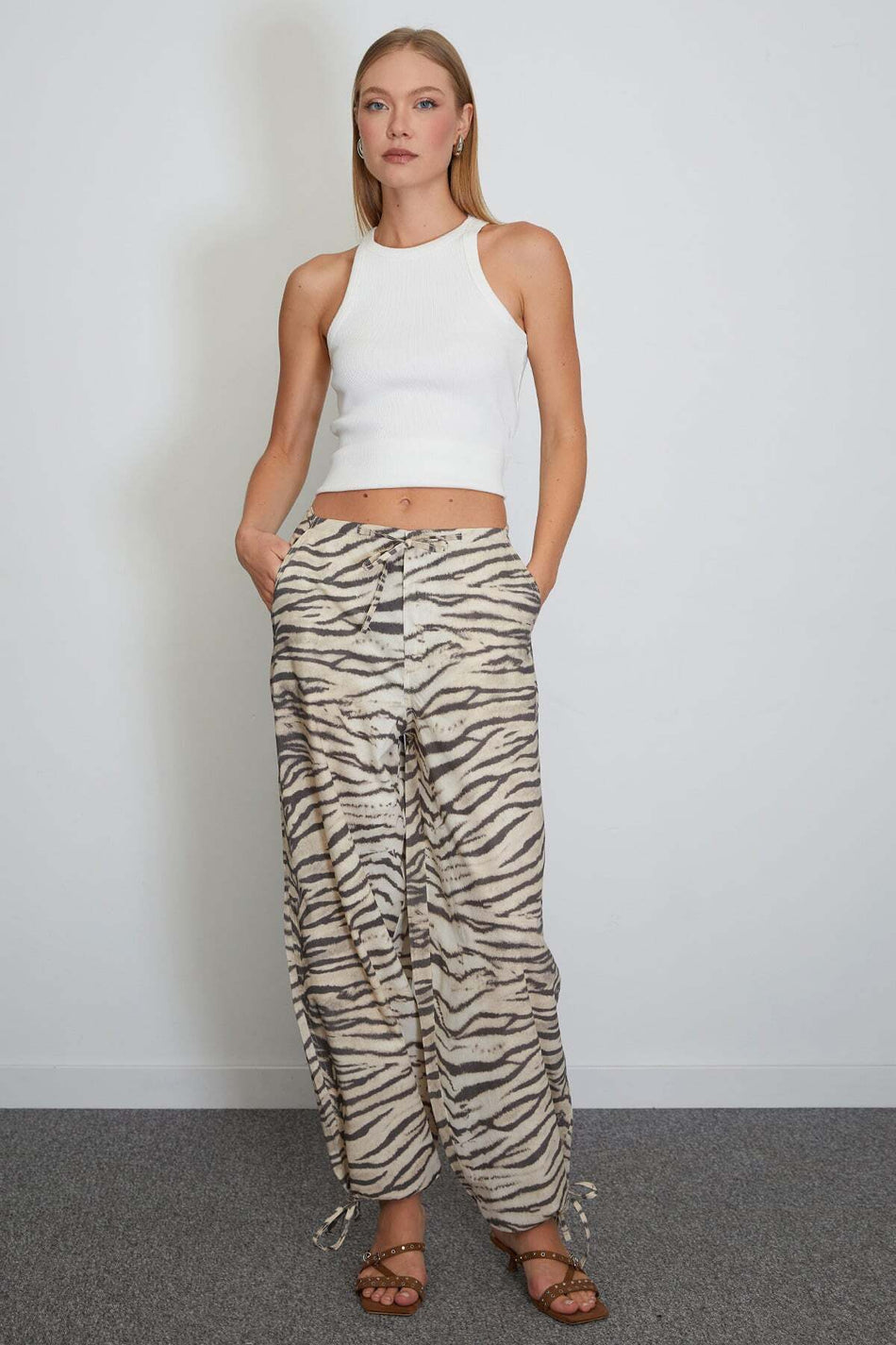 Zebra Patterned Trousers with Tie at the Waist and Cuffs - MALLTURK