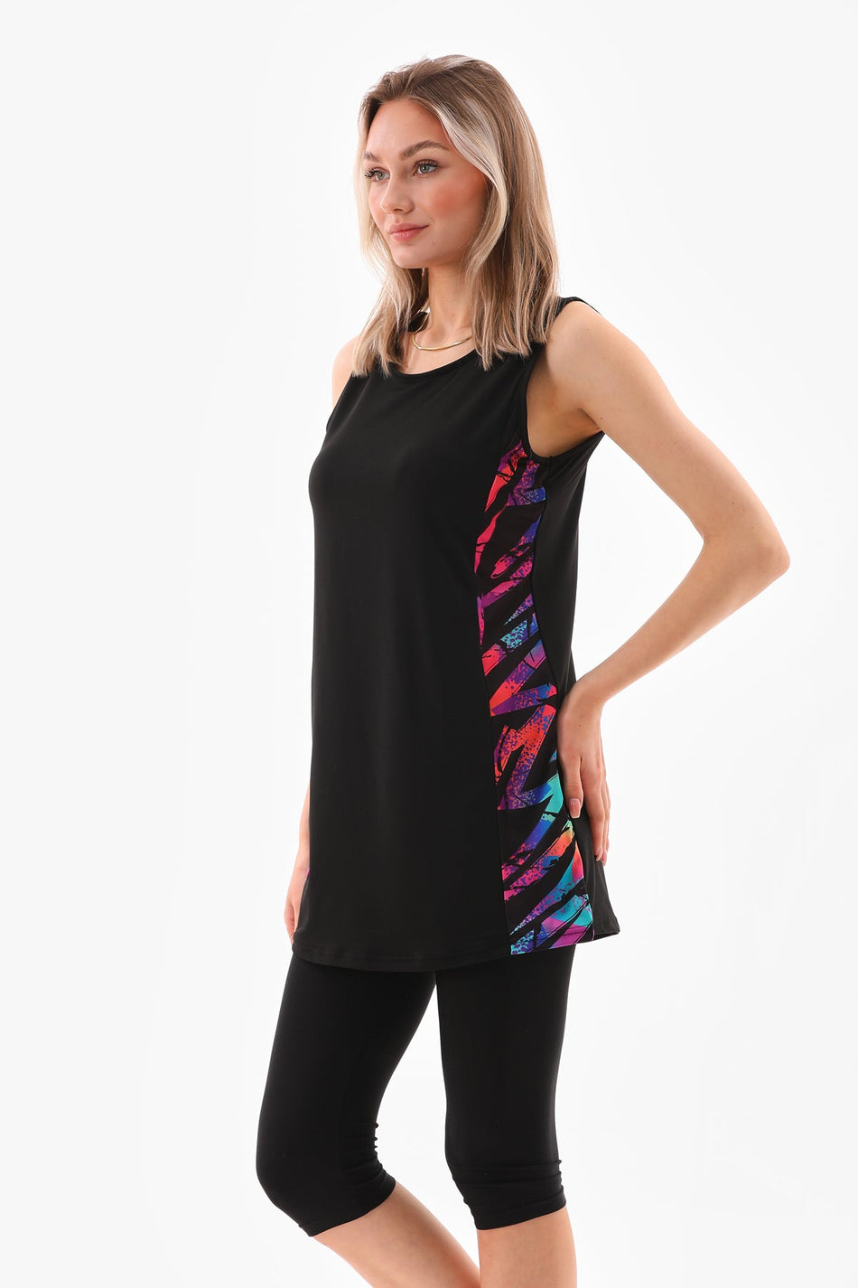 Zero Sleeve Piece Patterned Swimsuit - MALLTURK