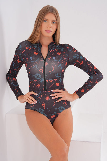 Zipped Long-Sleeved Swim Trunks Jumpsuit Swimsuit - MALLTURK