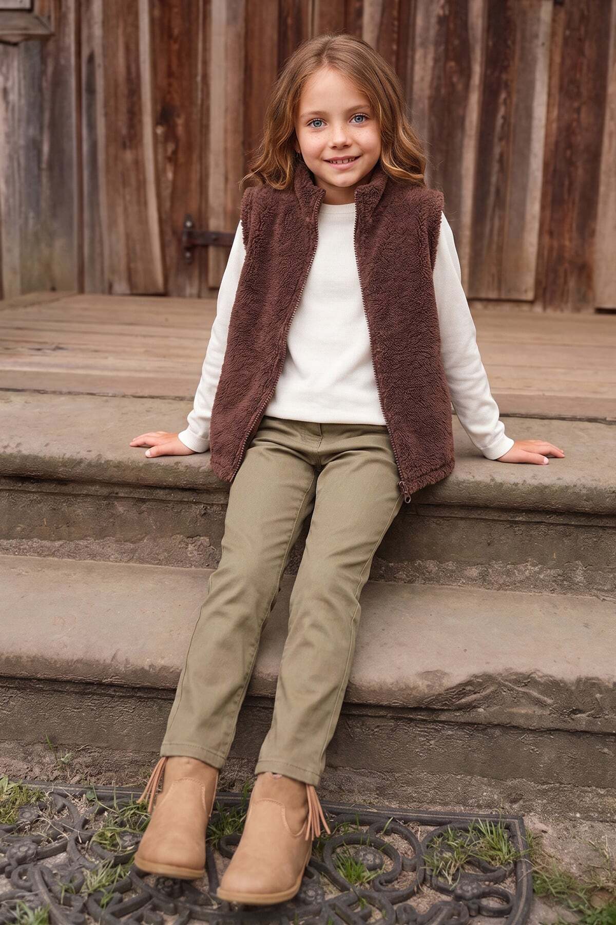 Zippered High Collar Girls' Plush Vest - MALLTURK