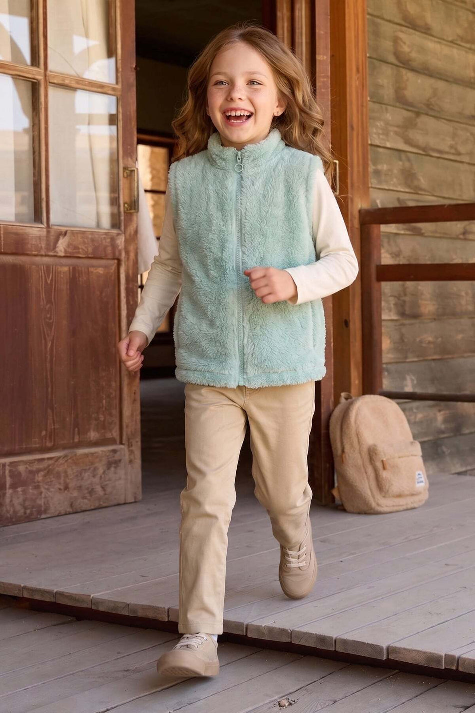 Zippered High Collar Girls' Plush Vest - MALLTURK
