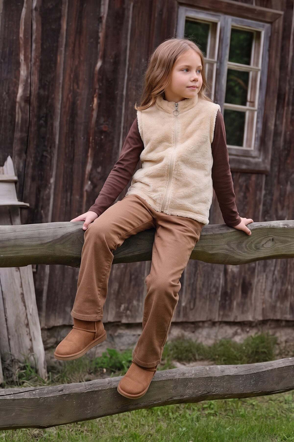 Zippered High Collar Girls' Plush Vest - MALLTURK
