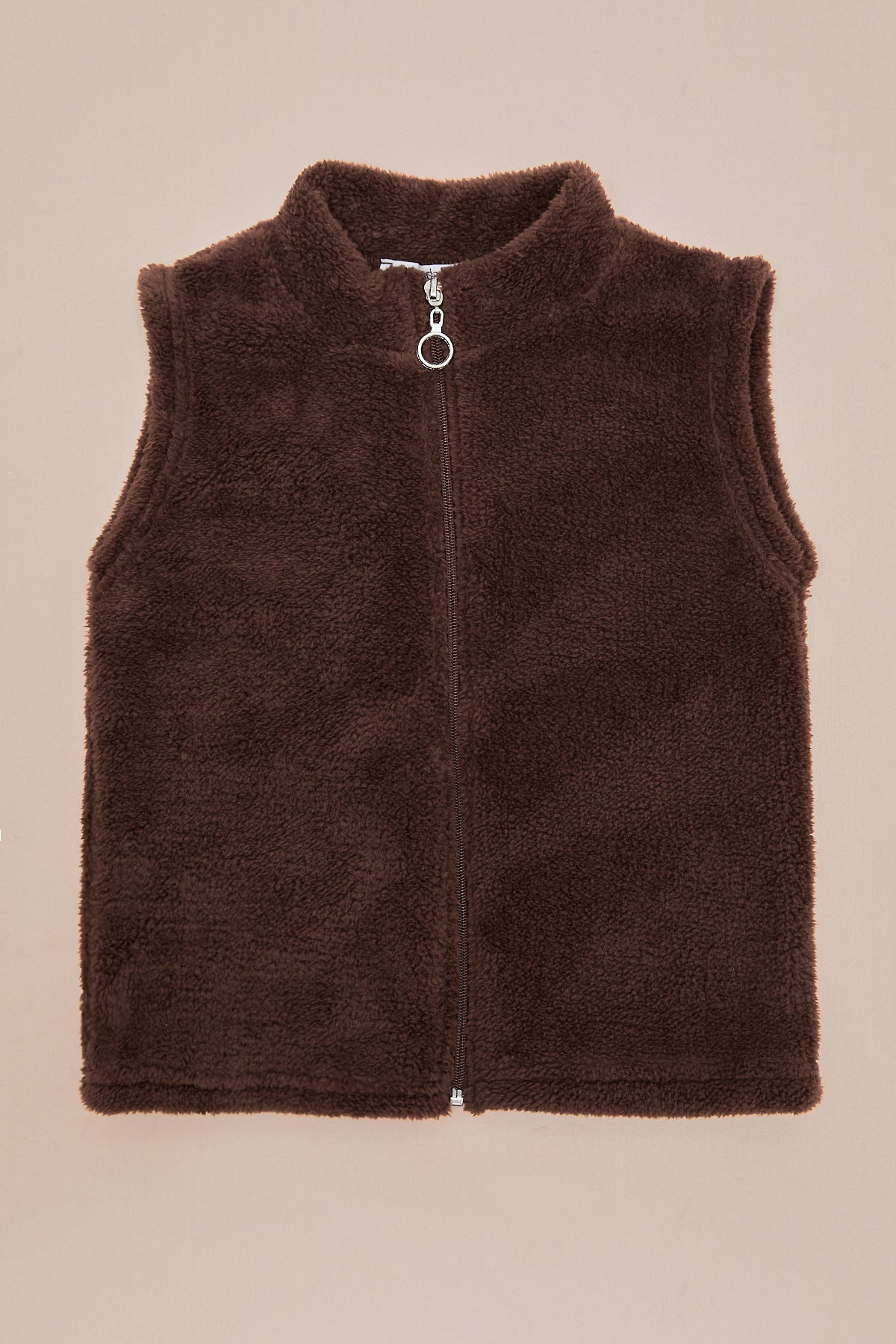 Zippered High Collar Girls' Plush Vest - MALLTURK