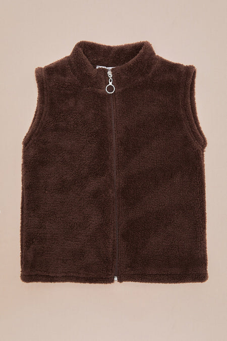 Zippered High Collar Girls' Plush Vest - MALLTURK