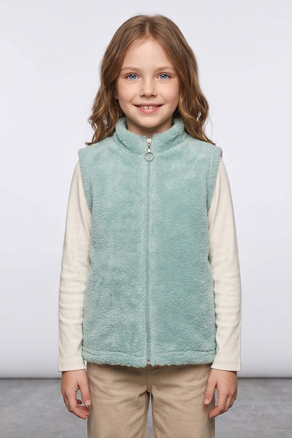 Zippered High Collar Girls' Plush Vest - MALLTURK
