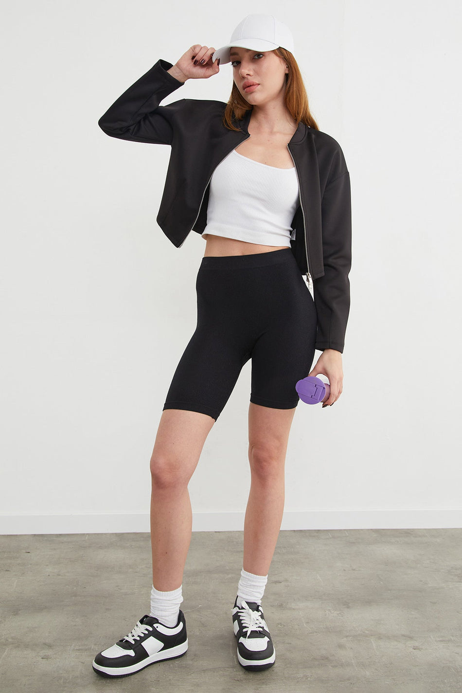 Zippered Judge Collar Crop Sports Jacket - MALLTURK