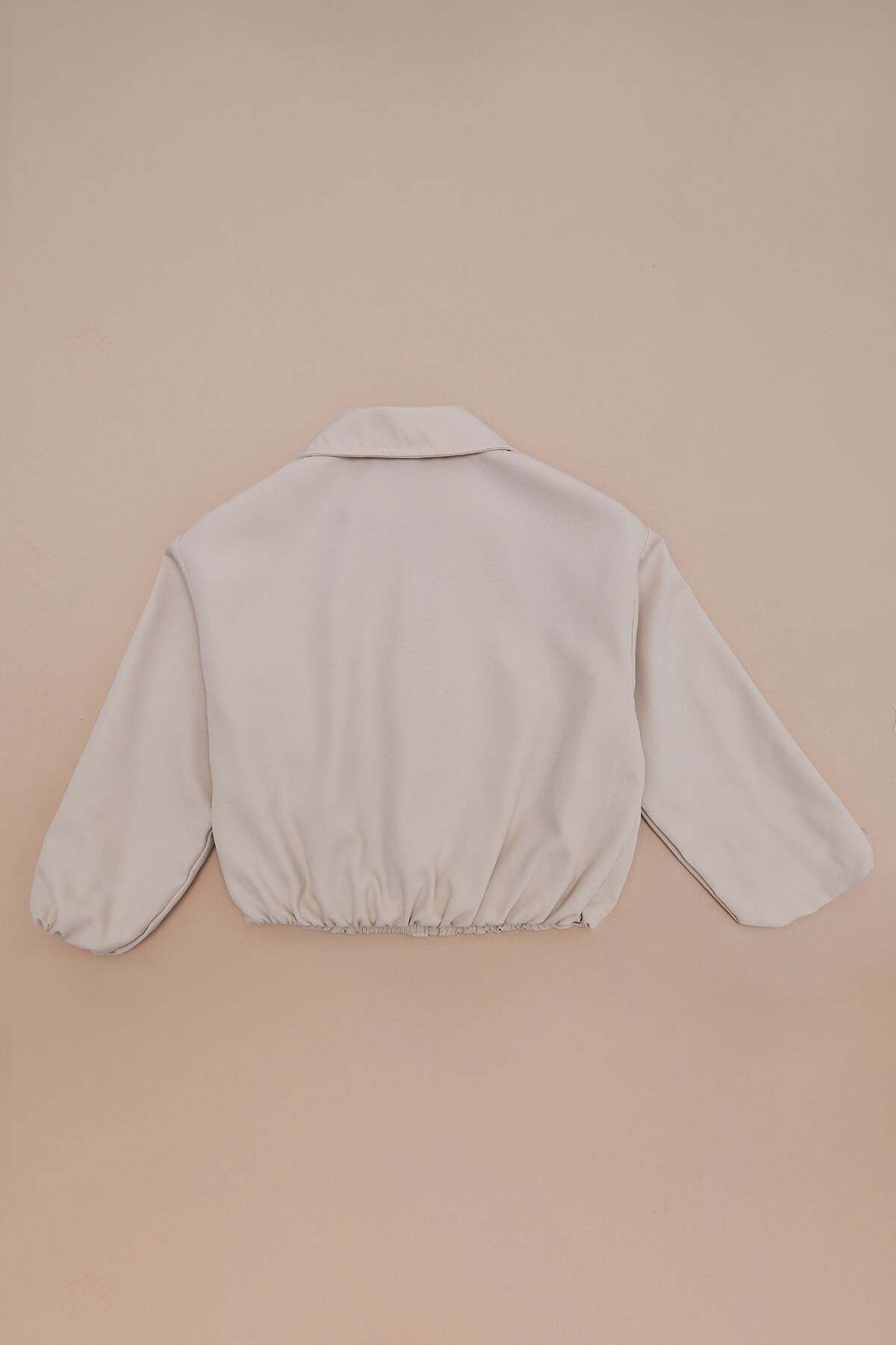Zippered Pleated Polo Collar Bomber Girls' Jacket - MALLTURK