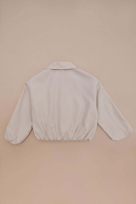 Zippered Pleated Polo Collar Bomber Girls' Jacket - MALLTURK