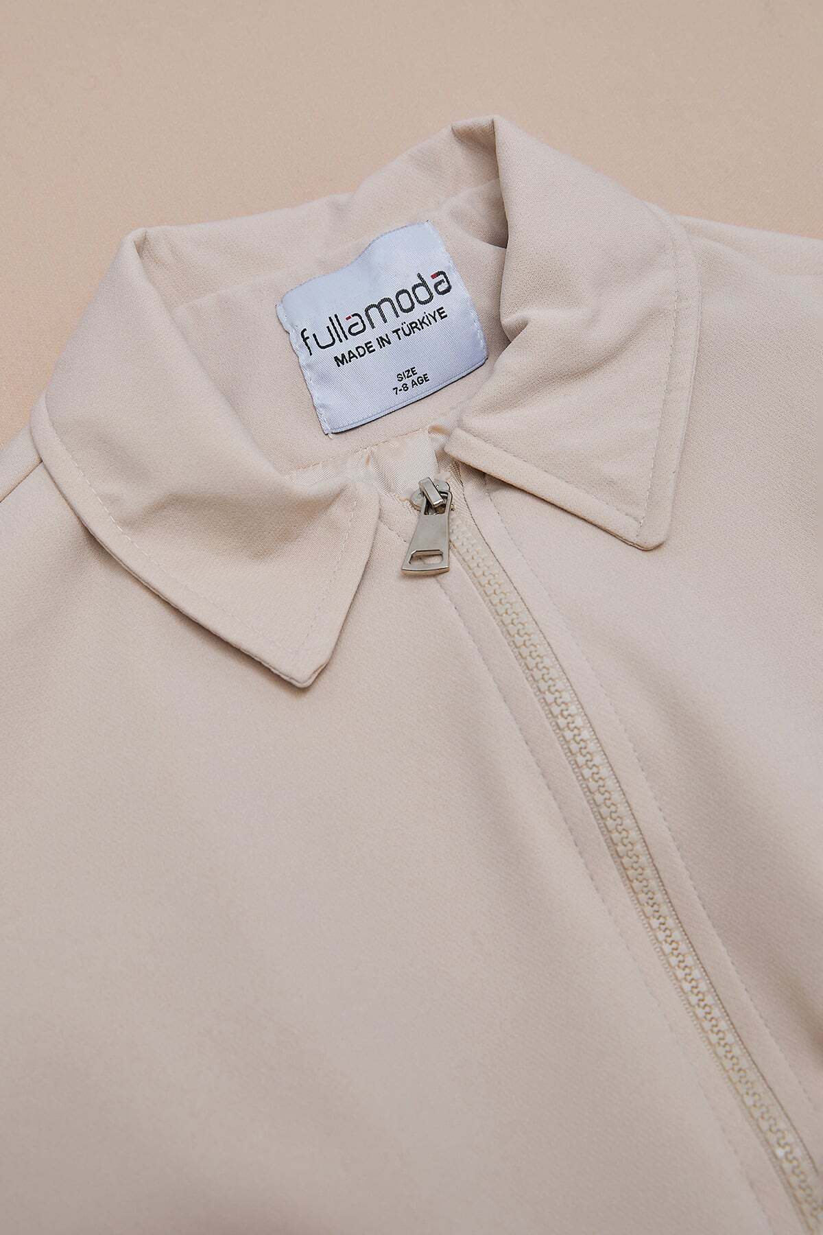 Zippered Pleated Polo Collar Bomber Girls' Jacket - MALLTURK