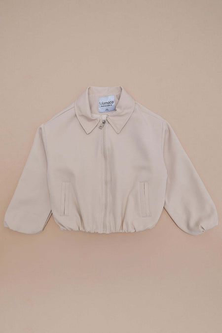 Zippered Pleated Polo Collar Bomber Girls' Jacket - MALLTURK