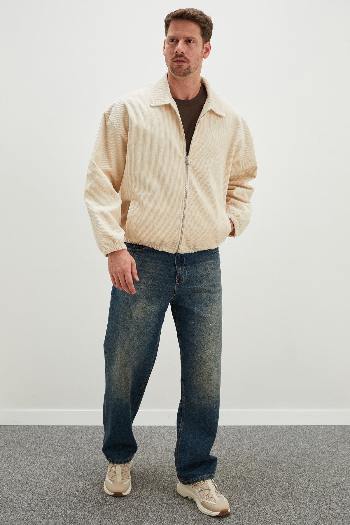 Zippered Polo Collar Velvet Bomber Jacket - MALLTURK