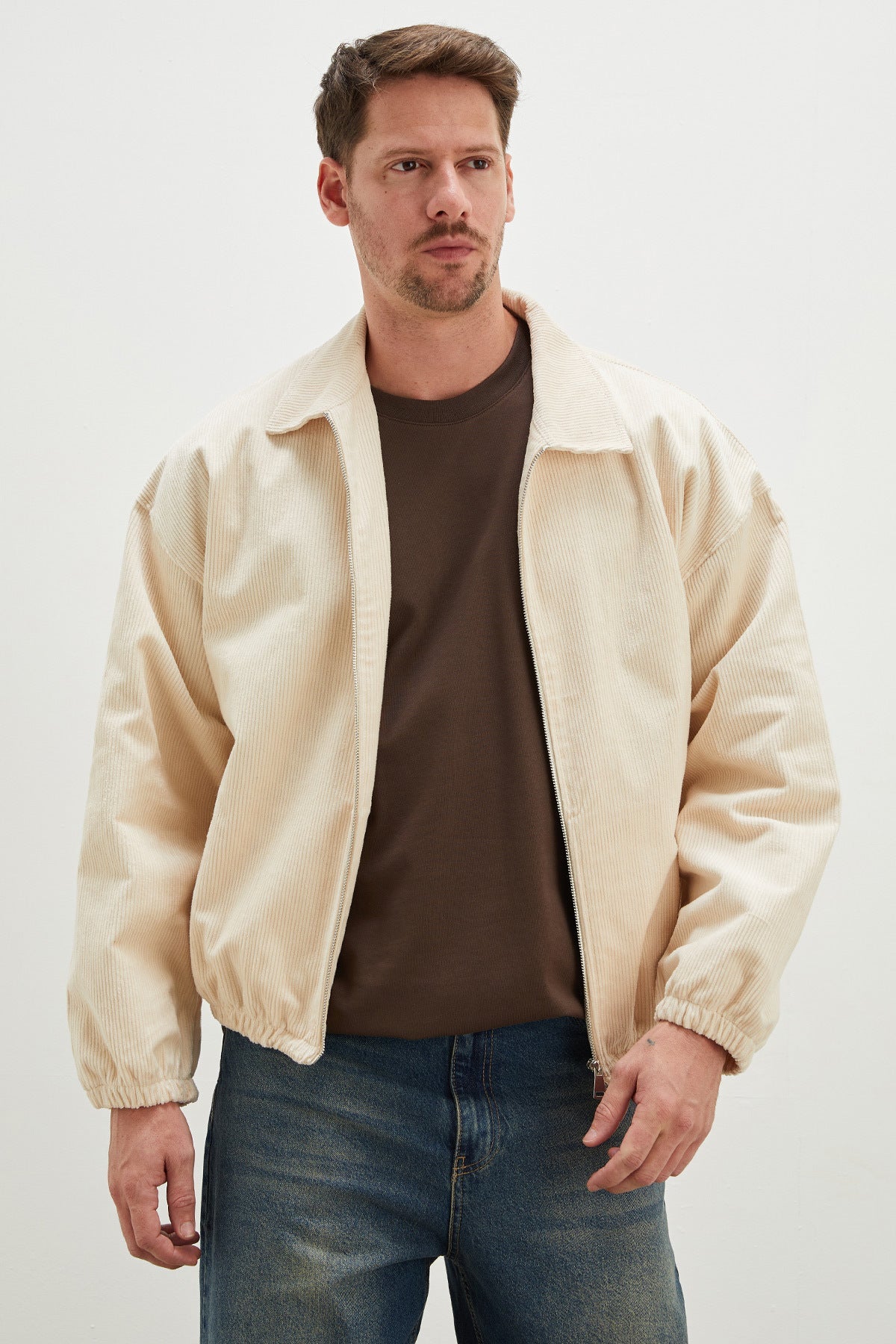 Zippered Polo Collar Velvet Bomber Jacket - MALLTURK