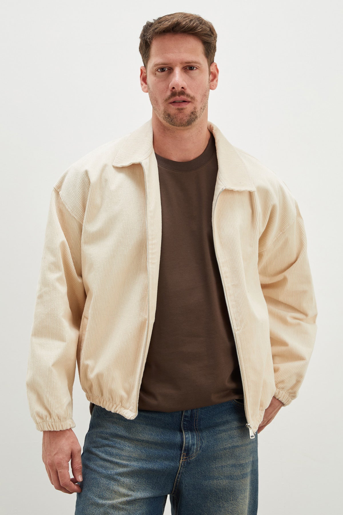 Zippered Polo Collar Velvet Bomber Jacket - MALLTURK