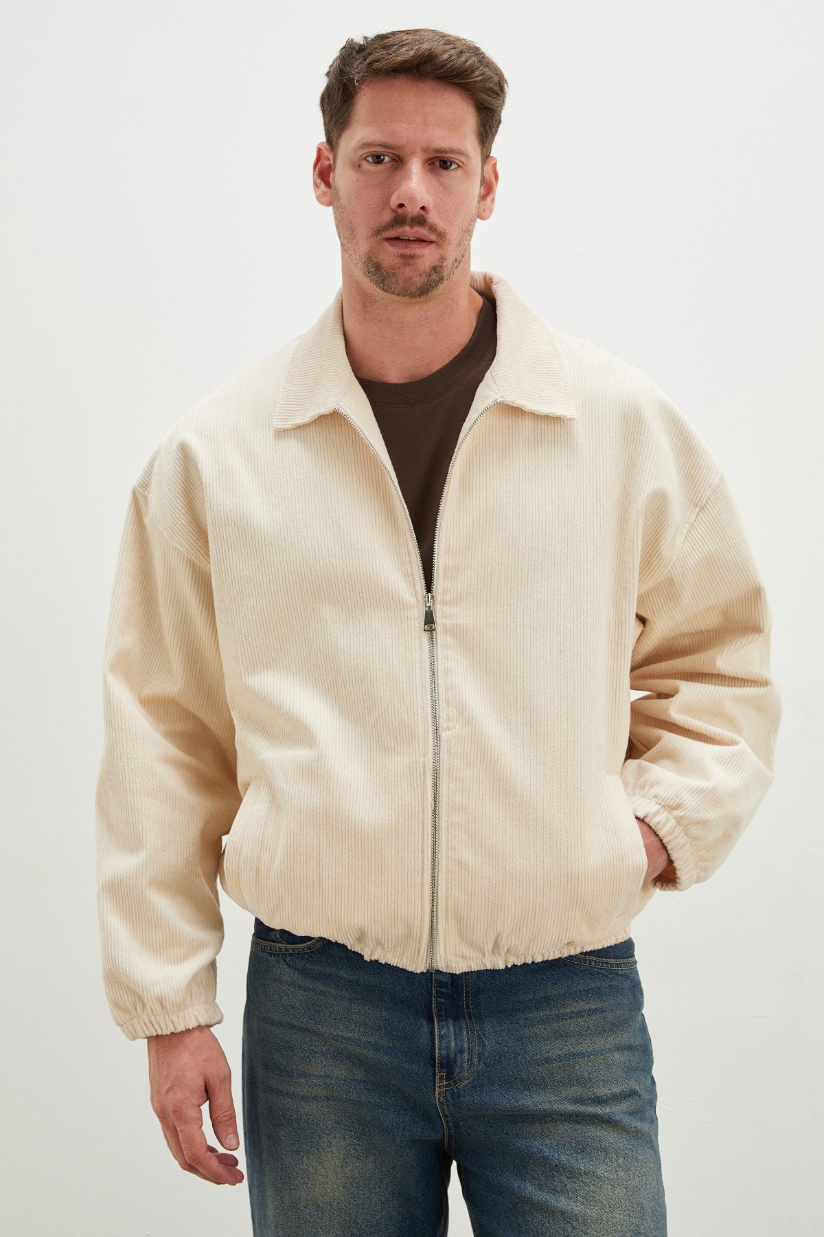 Zippered Polo Collar Velvet Bomber Jacket - MALLTURK