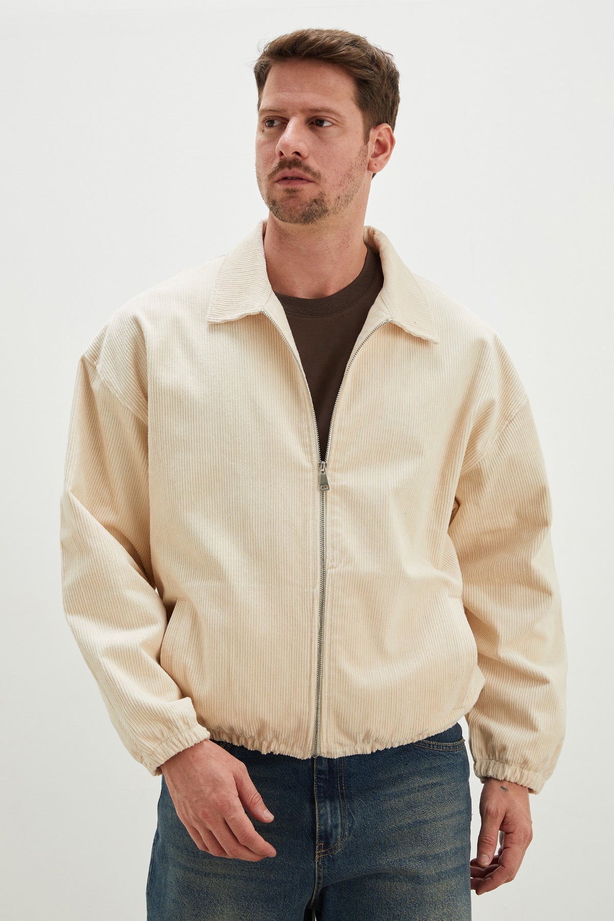 Zippered Polo Collar Velvet Bomber Jacket - MALLTURK