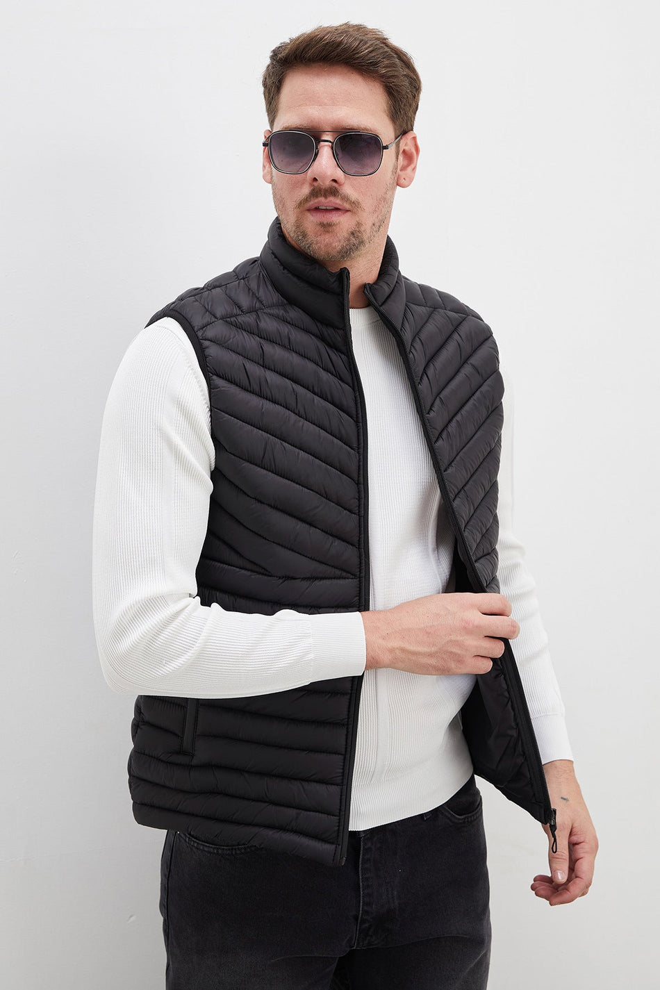 Zippered Stand Collar Inflatable Vest - MALLTURK
