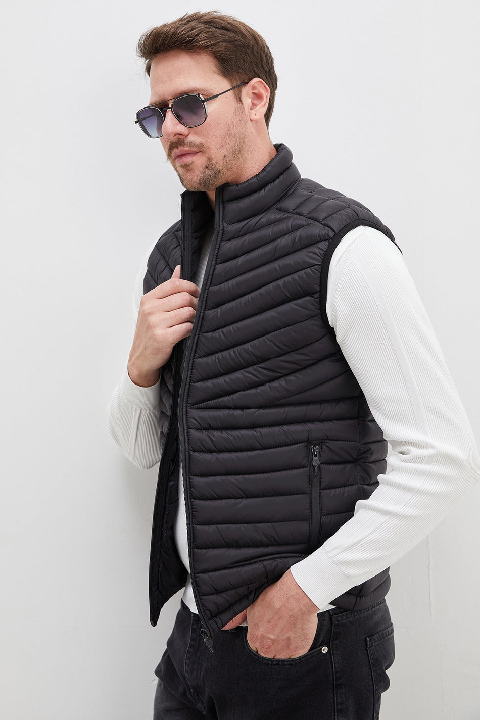 Zippered Stand Collar Inflatable Vest - MALLTURK
