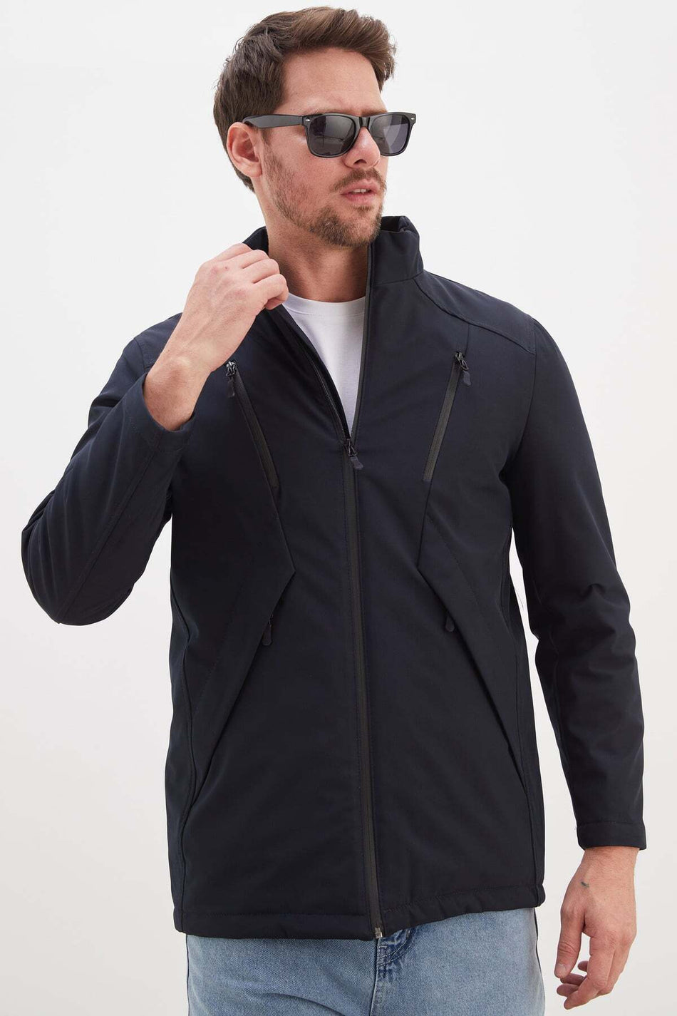 Zippered Stand Collar Regular Softshell Coat - MALLTURK