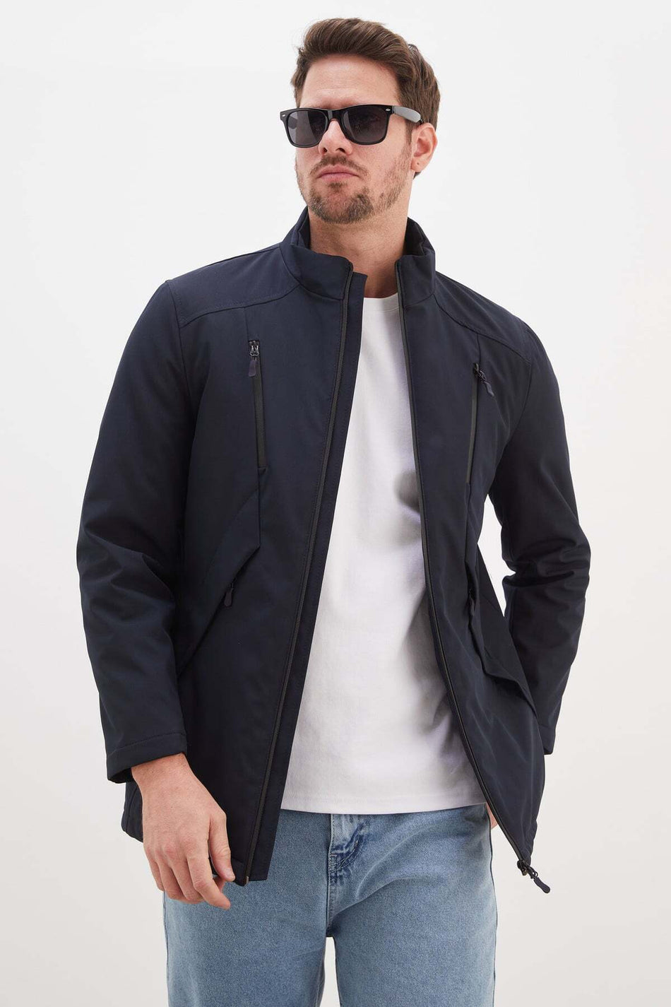 Zippered Stand Collar Regular Softshell Coat - MALLTURK