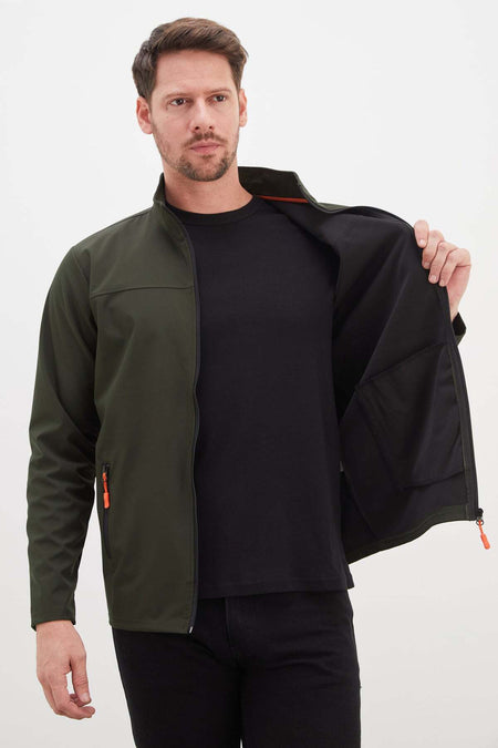 Zippered Stand Collar Softshell Jacket - MALLTURK